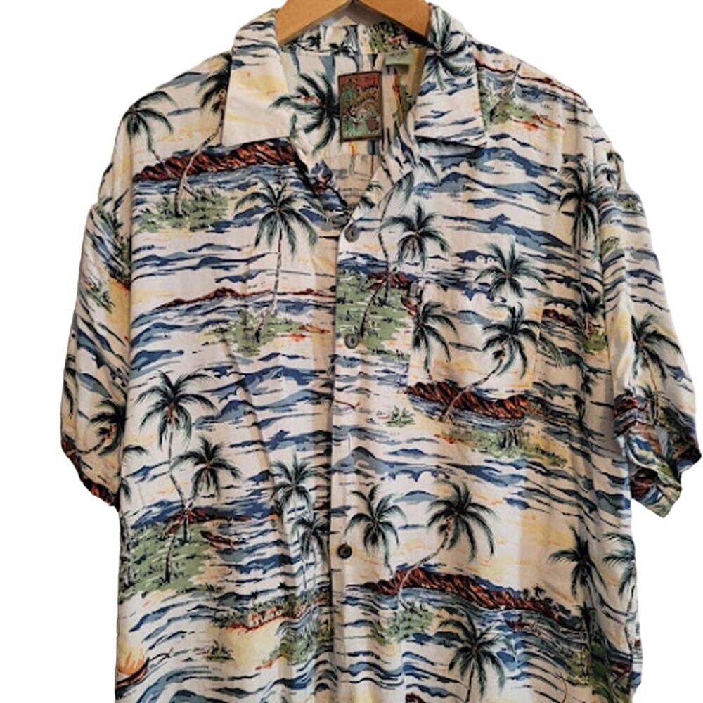 Pineapple Connections- Hawaiian palm tree button up shirt- size large